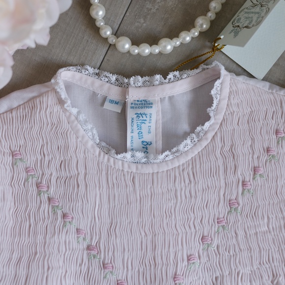 Pink Smocked Romper With Embroidery Rosebuds Feltman Brothers 18 Months RARE NWT - Picture 2 of 6
